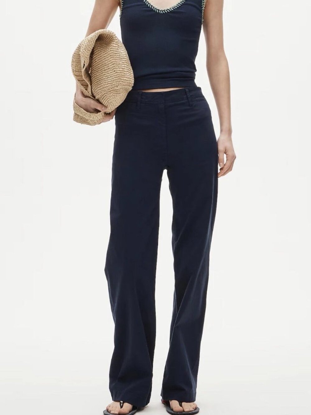 J. Crew Navy Blue Wide Leg Trouser in Chino Pant 30 NWT